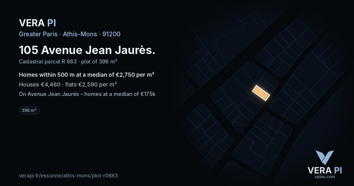 105 Avenue Jean Jaurès, Athis-Mons at night – the plot lit, the parcels around coloured by the prices near them