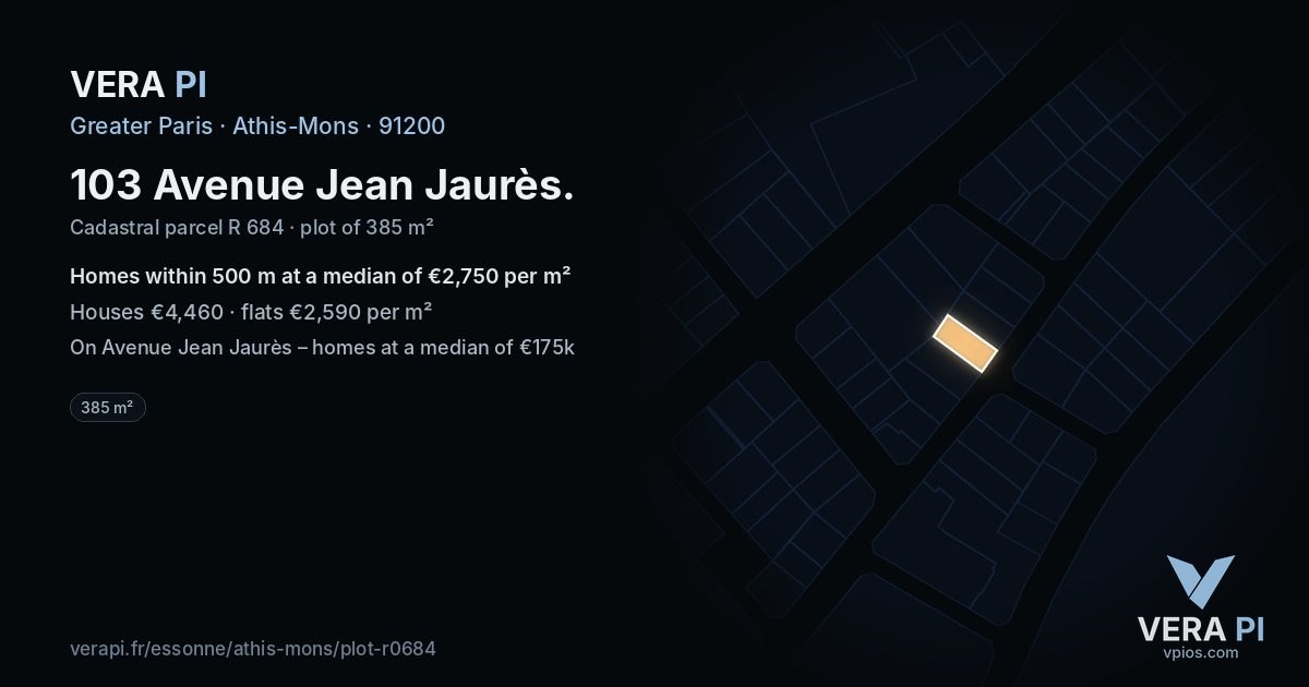 103 Avenue Jean Jaurès, Athis-Mons at night – the plot lit, the parcels around coloured by the prices near them