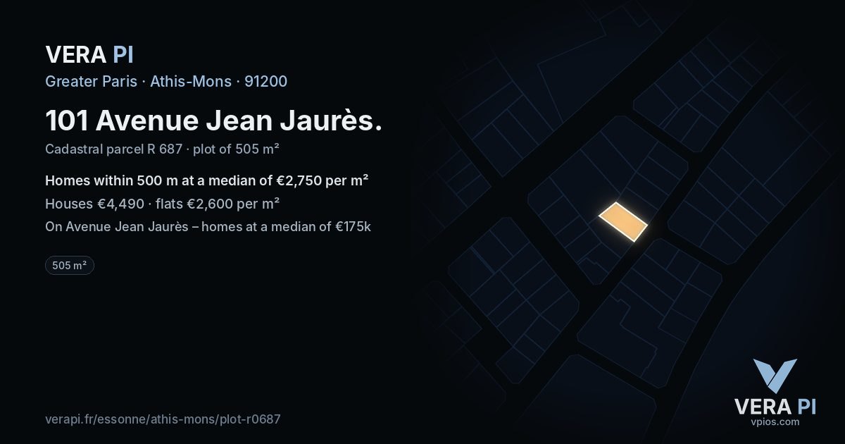 101 Avenue Jean Jaurès, Athis-Mons at night – the plot lit, the parcels around coloured by the prices near them