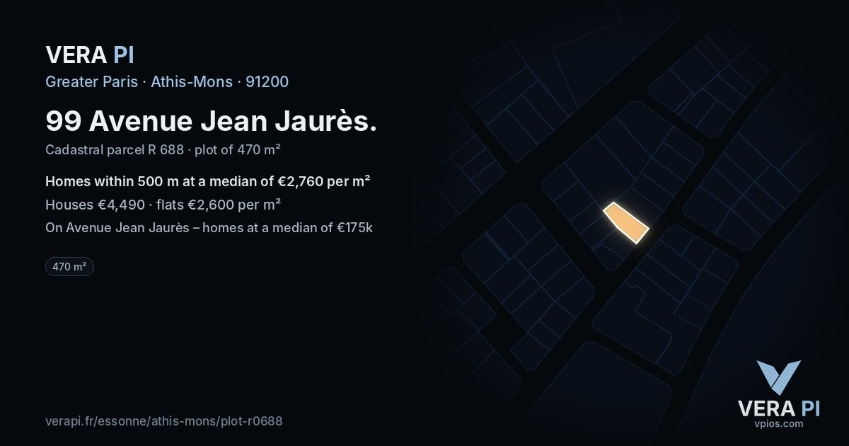 99 Avenue Jean Jaurès, Athis-Mons at night – the plot lit, the parcels around coloured by the prices near them
