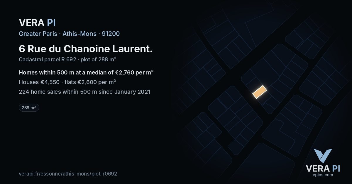 6 Rue du Chanoine Laurent, Athis-Mons at night – the plot lit, the parcels around coloured by the prices near them