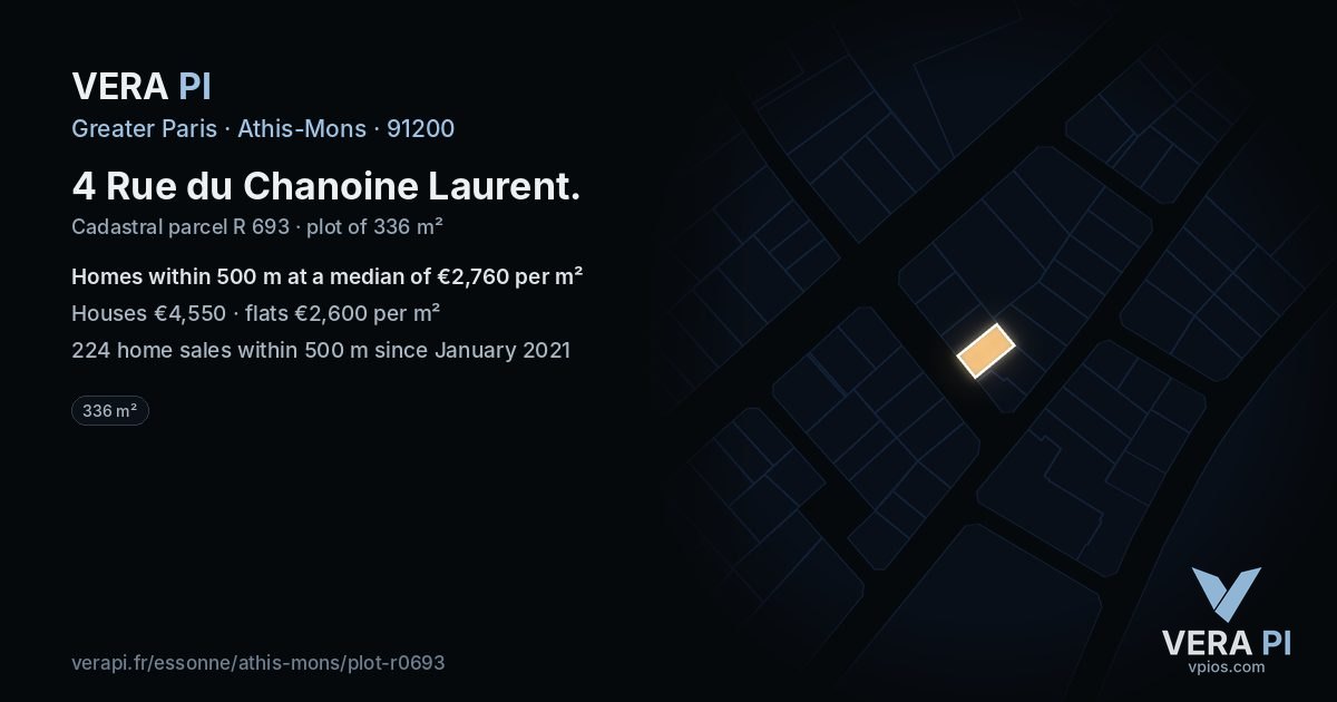 4 Rue du Chanoine Laurent, Athis-Mons at night – the plot lit, the parcels around coloured by the prices near them