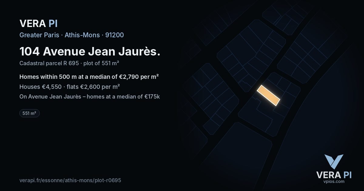 104 Avenue Jean Jaurès, Athis-Mons at night – the plot lit, the parcels around coloured by the prices near them