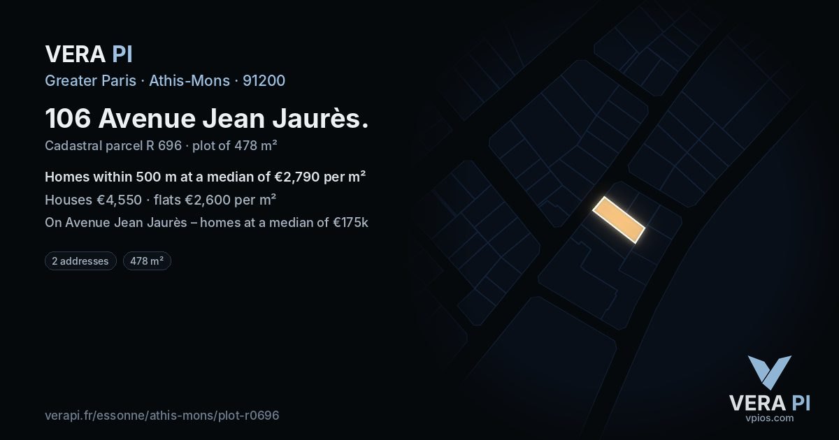 106 Avenue Jean Jaurès, Athis-Mons at night – the plot lit, the parcels around coloured by the prices near them