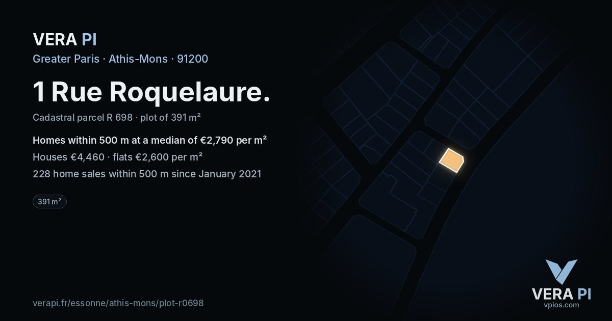 1 Rue Roquelaure, Athis-Mons at night – the plot lit, the parcels around coloured by the prices near them