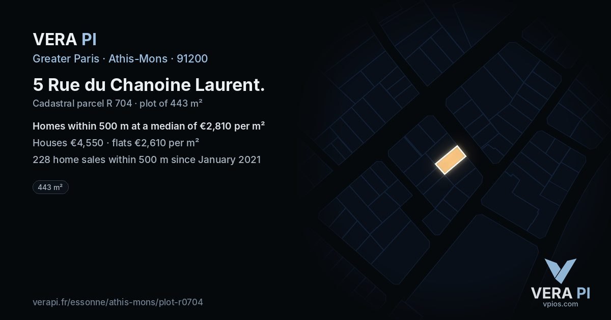 5 Rue du Chanoine Laurent, Athis-Mons at night – the plot lit, the parcels around coloured by the prices near them