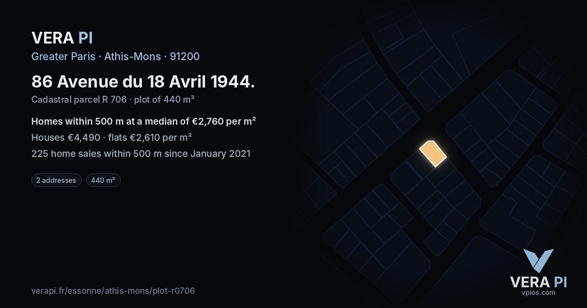86 Avenue du 18 Avril 1944, Athis-Mons at night – the plot lit, the parcels around coloured by the prices near them