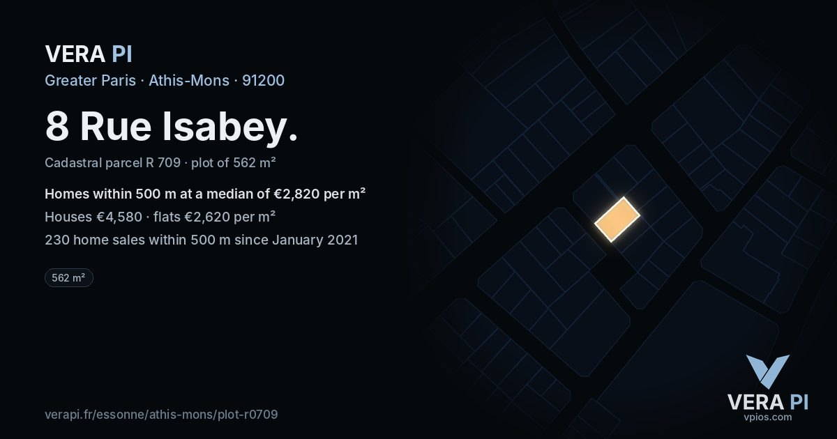 8 Rue Isabey, Athis-Mons at night – the plot lit, the parcels around coloured by the prices near them
