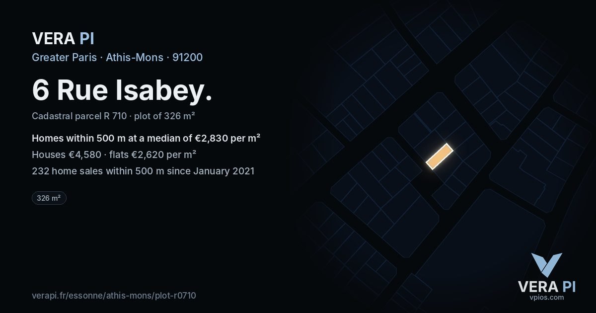 6 Rue Isabey, Athis-Mons at night – the plot lit, the parcels around coloured by the prices near them