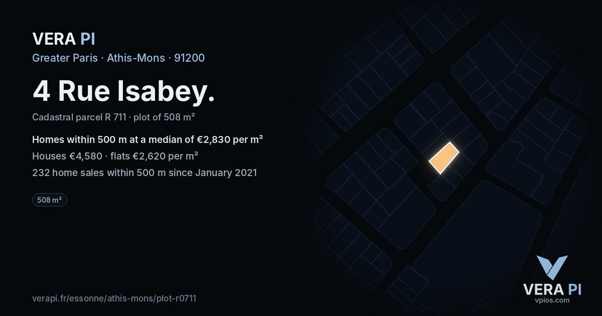 4 Rue Isabey, Athis-Mons at night – the plot lit, the parcels around coloured by the prices near them