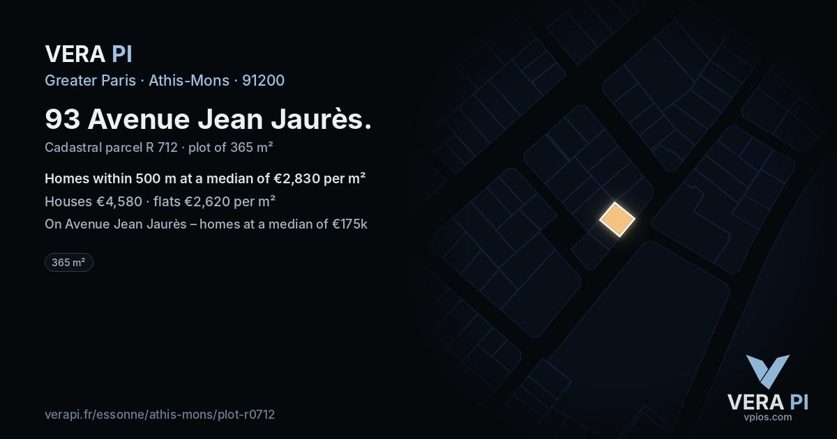 93 Avenue Jean Jaurès, Athis-Mons at night – the plot lit, the parcels around coloured by the prices near them