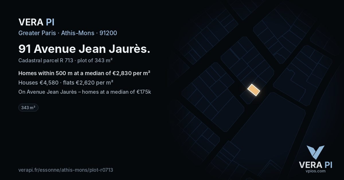 91 Avenue Jean Jaurès, Athis-Mons at night – the plot lit, the parcels around coloured by the prices near them