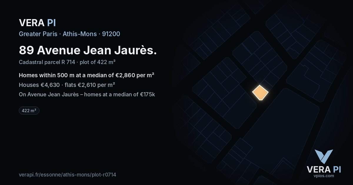 89 Avenue Jean Jaurès, Athis-Mons at night – the plot lit, the parcels around coloured by the prices near them