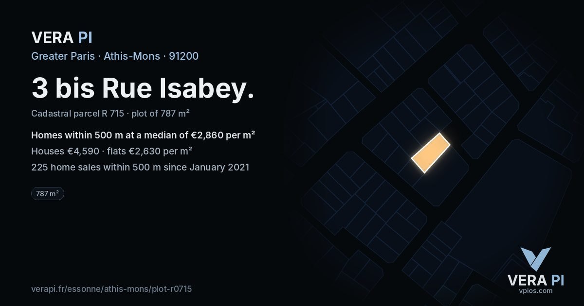 3 bis Rue Isabey, Athis-Mons at night – the plot lit, the parcels around coloured by the prices near them