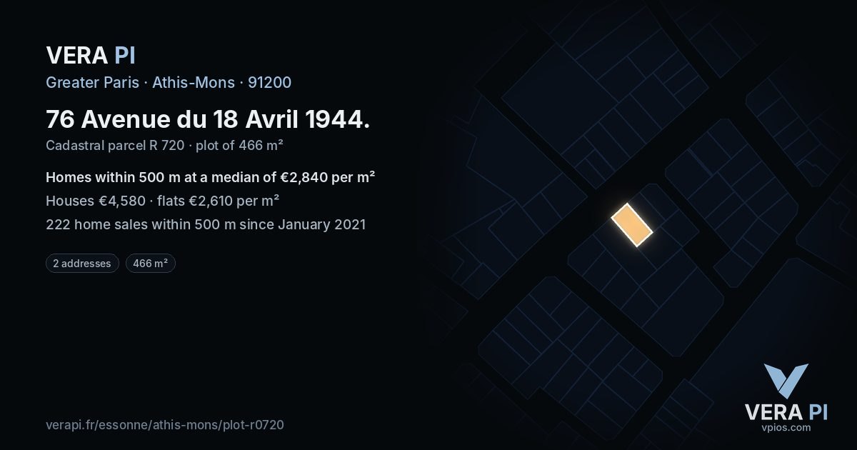 76 Avenue du 18 Avril 1944, Athis-Mons at night – the plot lit, the parcels around coloured by the prices near them