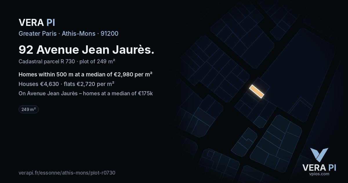 92 Avenue Jean Jaurès, Athis-Mons at night – the plot lit, the parcels around coloured by the prices near them