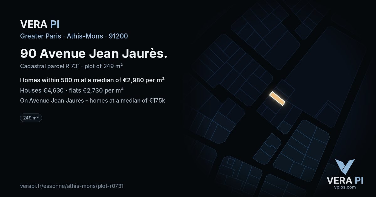 90 Avenue Jean Jaurès, Athis-Mons at night – the plot lit, the parcels around coloured by the prices near them