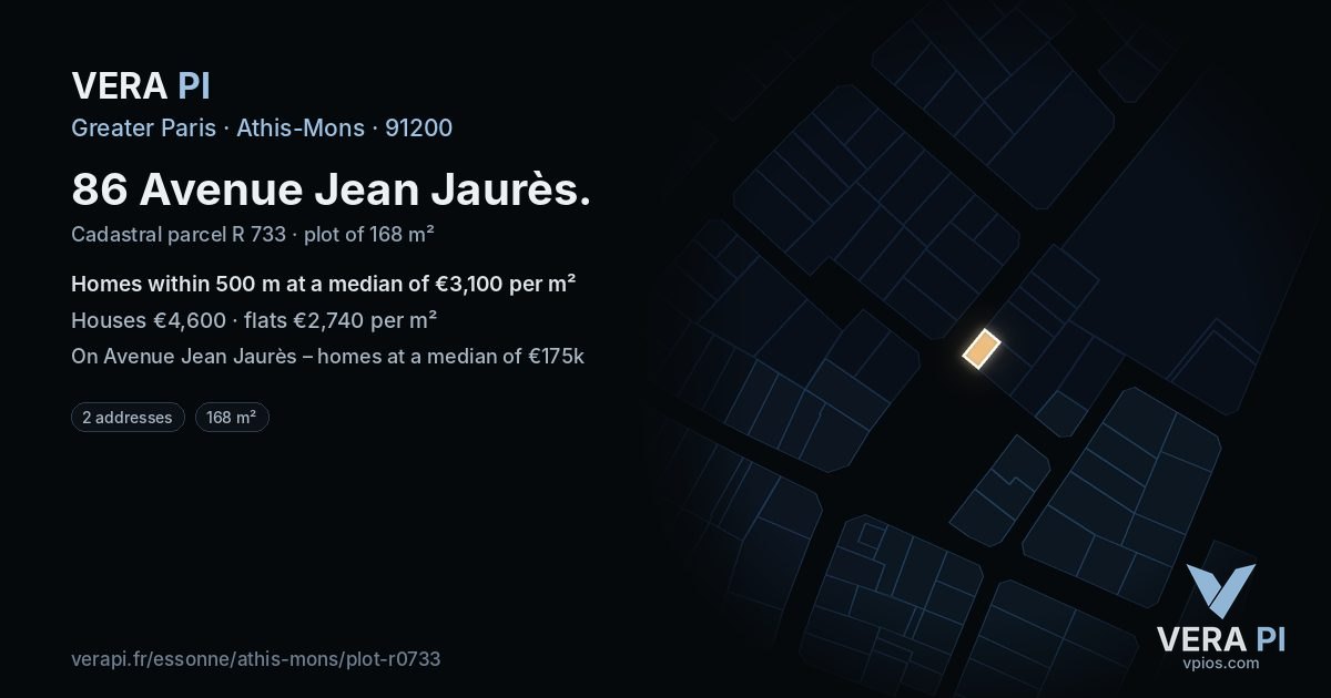86 Avenue Jean Jaurès, Athis-Mons at night – the plot lit, the parcels around coloured by the prices near them