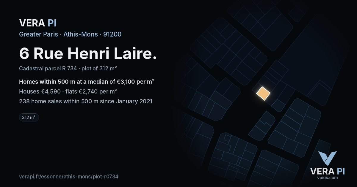 6 Rue Henri Laire, Athis-Mons at night – the plot lit, the parcels around coloured by the prices near them
