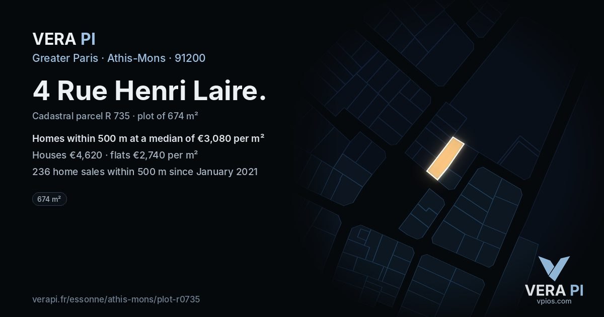 4 Rue Henri Laire, Athis-Mons at night – the plot lit, the parcels around coloured by the prices near them