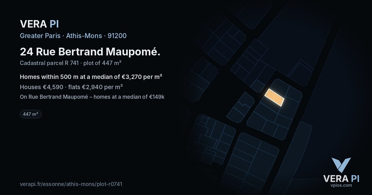 24 Rue Bertrand Maupomé, Athis-Mons at night – the plot lit, the parcels around coloured by the prices near them