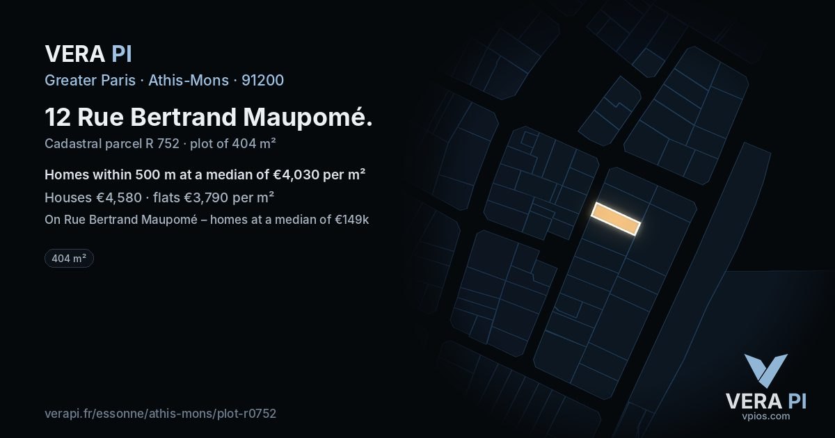 12 Rue Bertrand Maupomé, Athis-Mons at night – the plot lit, the parcels around coloured by the prices near them