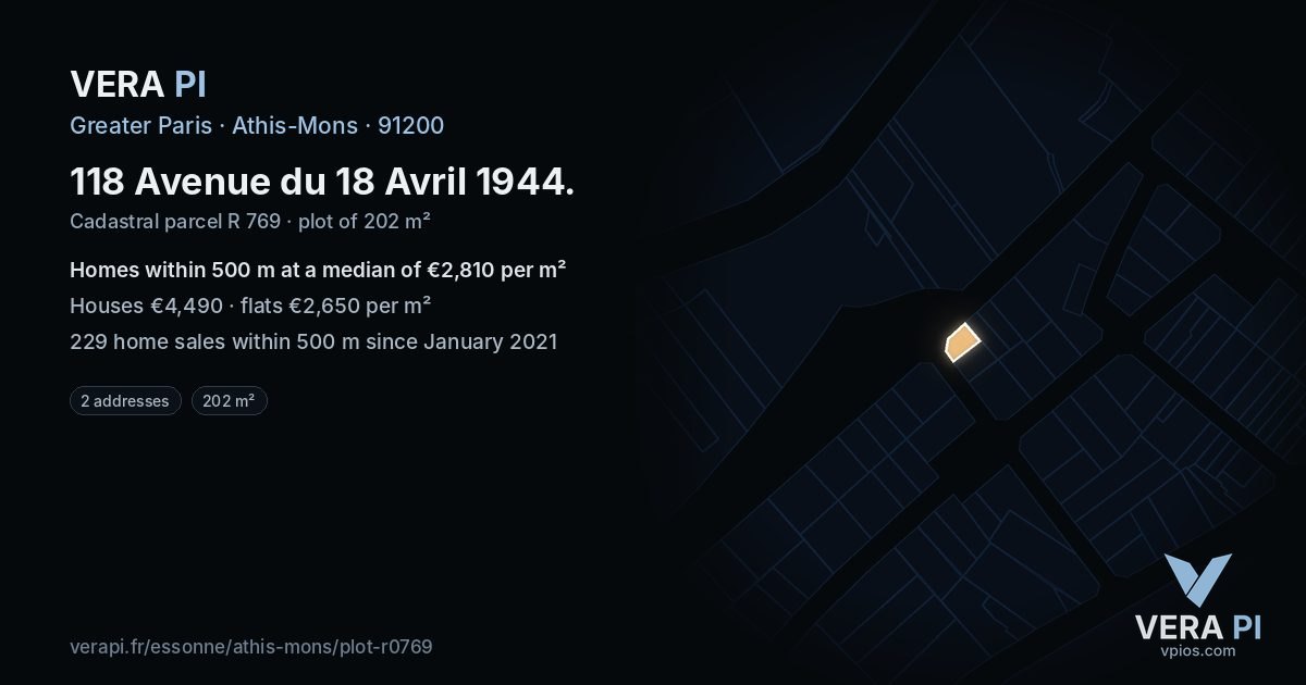 118 Avenue du 18 Avril 1944, Athis-Mons at night – the plot lit, the parcels around coloured by the prices near them