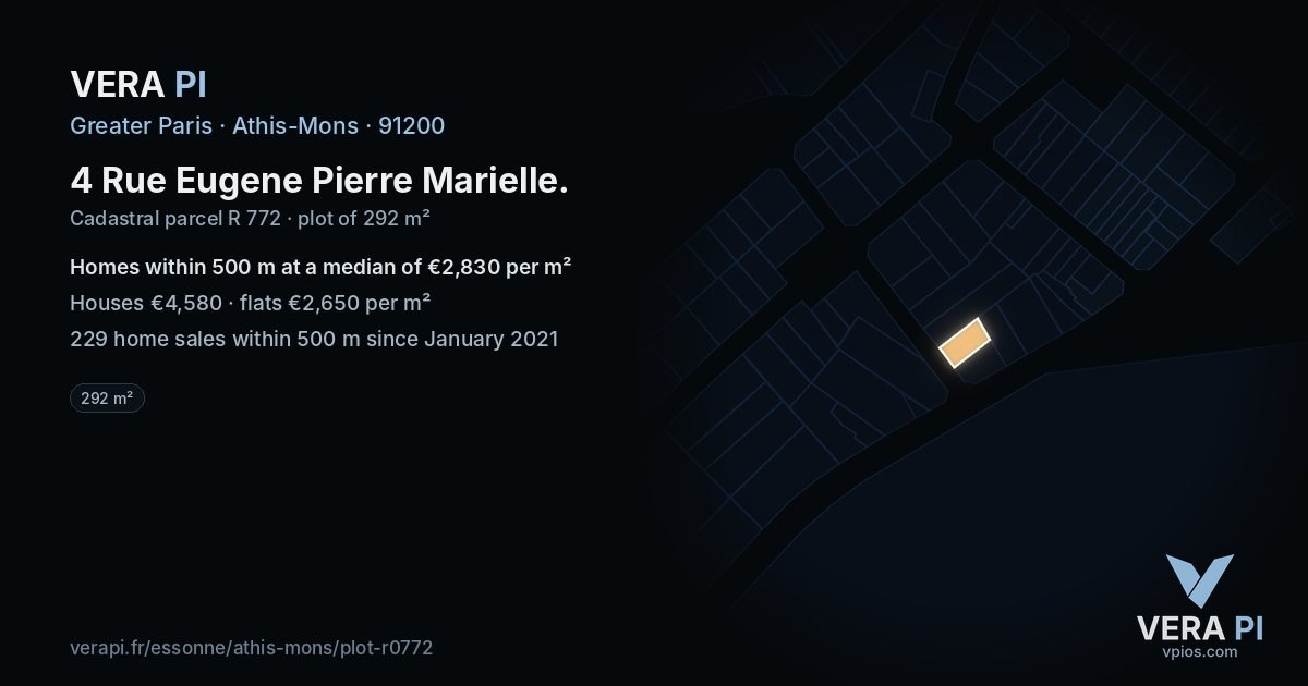 4 Rue Eugene Pierre Marielle, Athis-Mons at night – the plot lit, the parcels around coloured by the prices near them