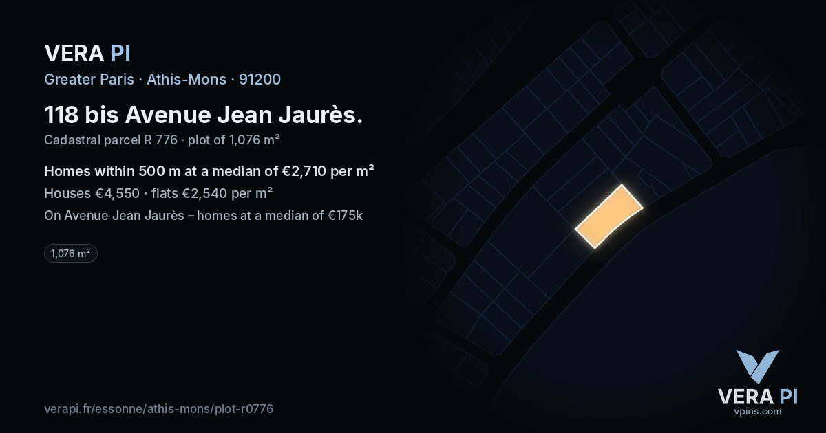 118 bis Avenue Jean Jaurès, Athis-Mons at night – the plot lit, the parcels around coloured by the prices near them