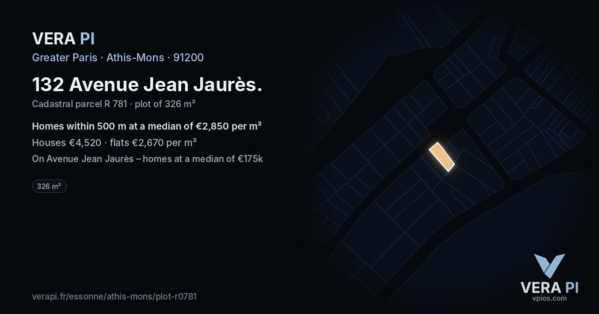 132 Avenue Jean Jaurès, Athis-Mons at night – the plot lit, the parcels around coloured by the prices near them