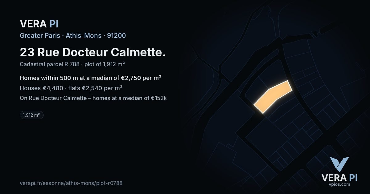 23 Rue Docteur Calmette, Athis-Mons at night – the plot lit, the parcels around coloured by the prices near them