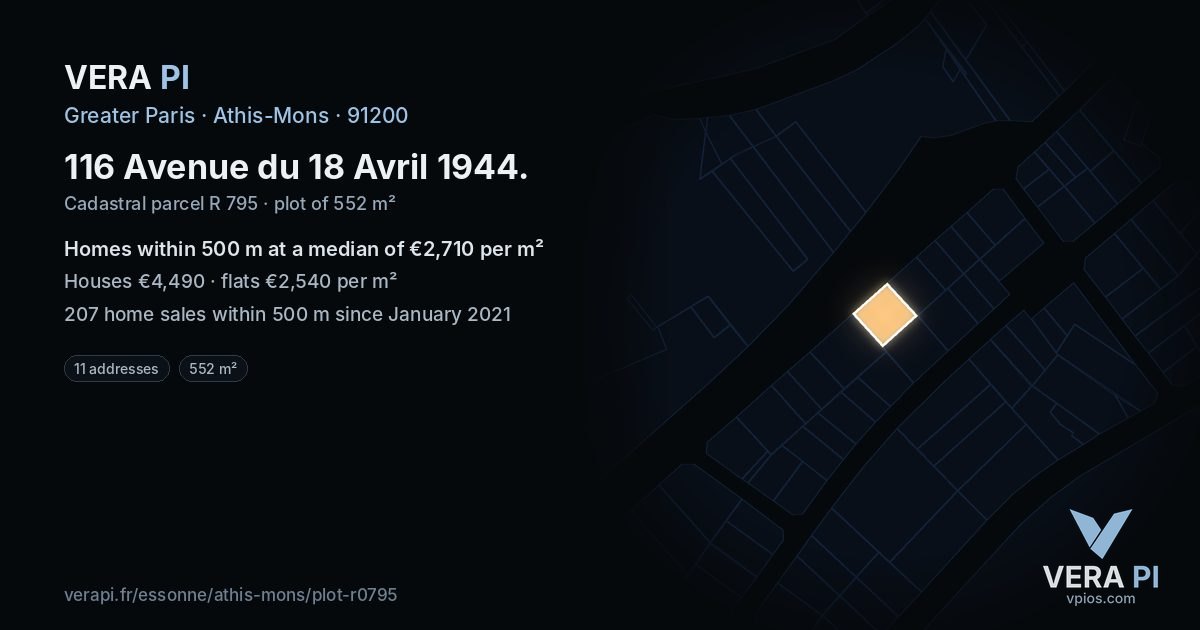 116 Avenue du 18 Avril 1944, Athis-Mons at night – the plot lit, the parcels around coloured by the prices near them
