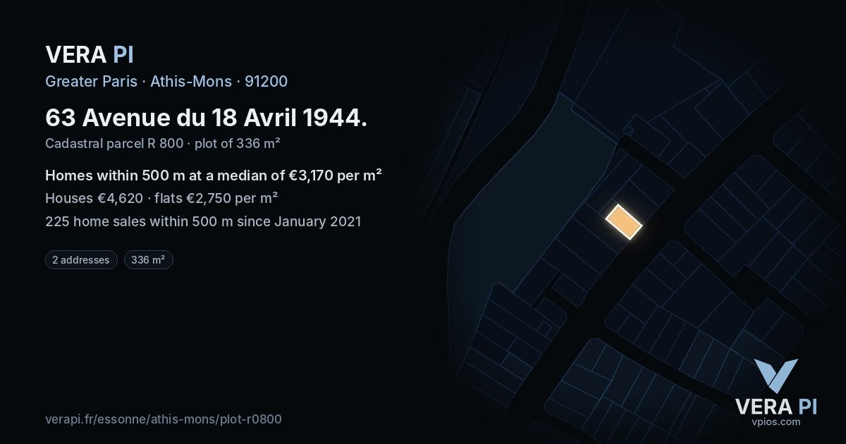 63 Avenue du 18 Avril 1944, Athis-Mons at night – the plot lit, the parcels around coloured by the prices near them