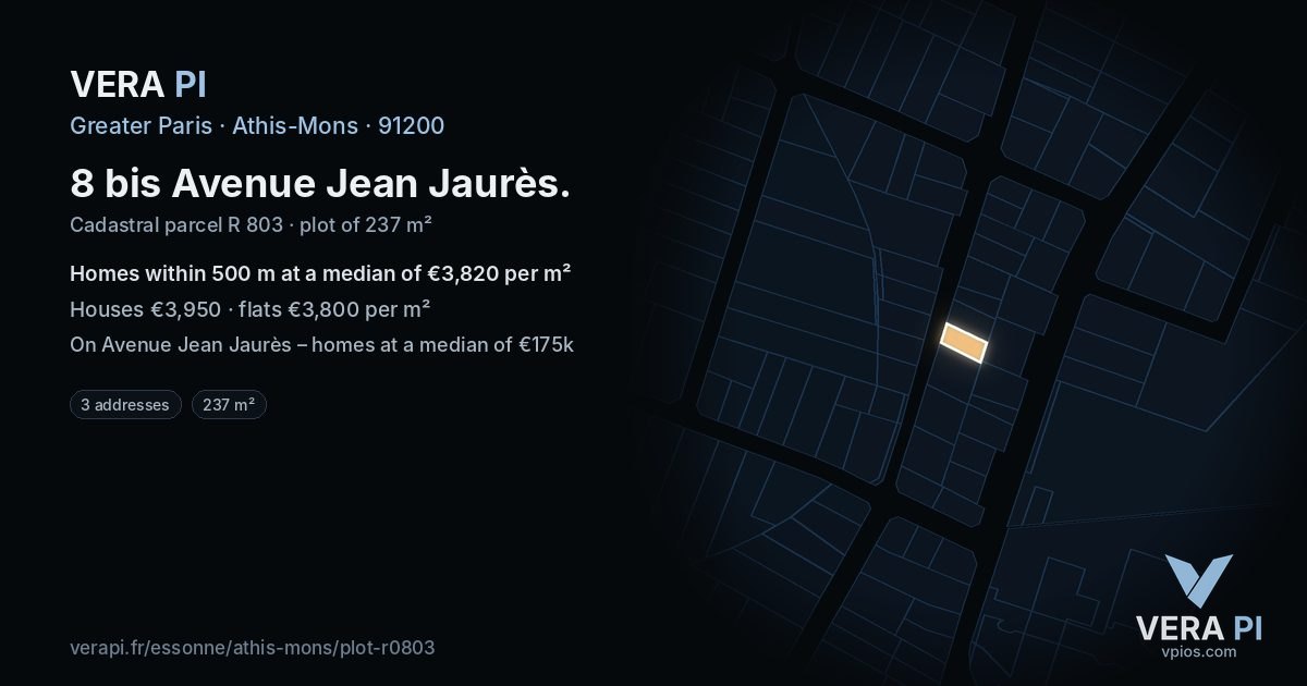 8 bis Avenue Jean Jaurès, Athis-Mons at night – the plot lit, the parcels around coloured by the prices near them