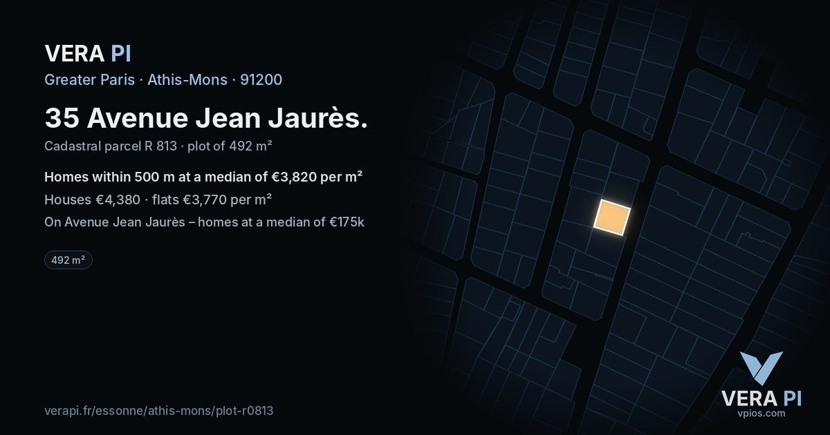 35 Avenue Jean Jaurès, Athis-Mons at night – the plot lit, the parcels around coloured by the prices near them