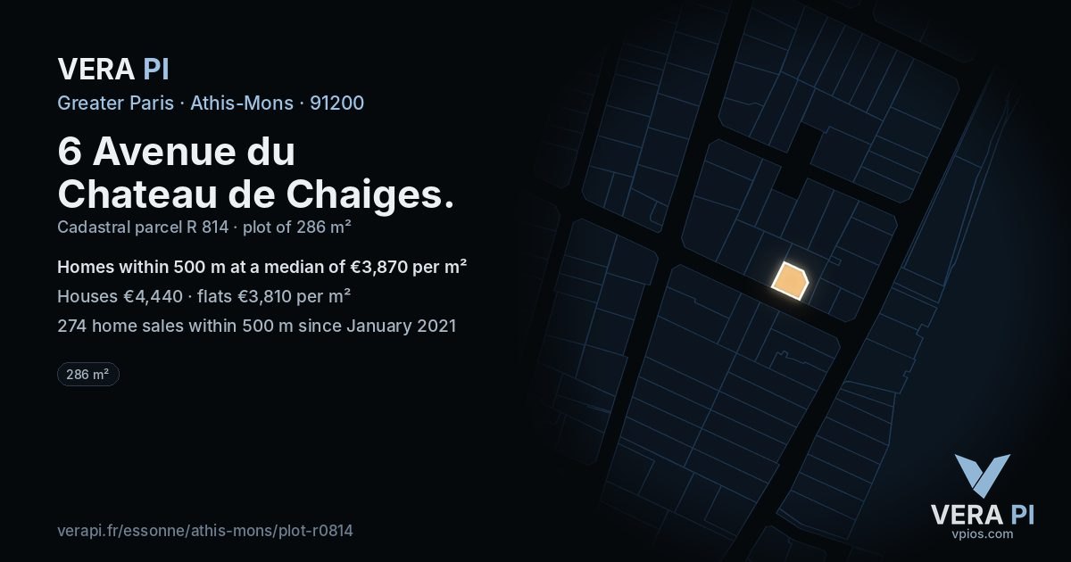 6 Avenue du Chateau de Chaiges, Athis-Mons at night – the plot lit, the parcels around coloured by the prices near them