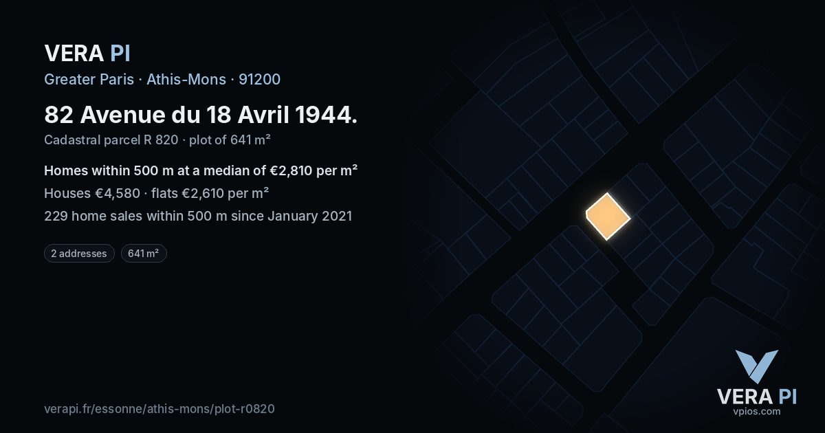 82 Avenue du 18 Avril 1944, Athis-Mons at night – the plot lit, the parcels around coloured by the prices near them