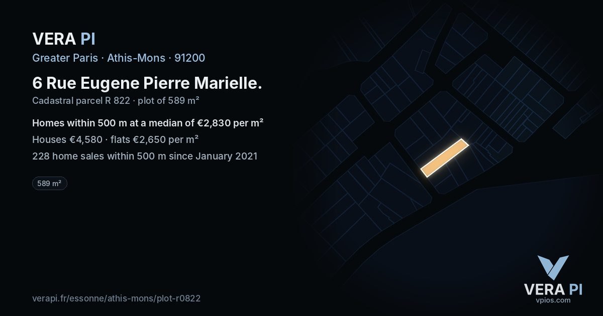 6 Rue Eugene Pierre Marielle, Athis-Mons at night – the plot lit, the parcels around coloured by the prices near them