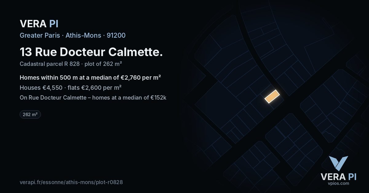 13 Rue Docteur Calmette, Athis-Mons at night – the plot lit, the parcels around coloured by the prices near them