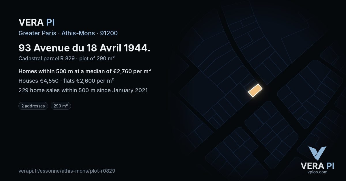 93 Avenue du 18 Avril 1944, Athis-Mons at night – the plot lit, the parcels around coloured by the prices near them