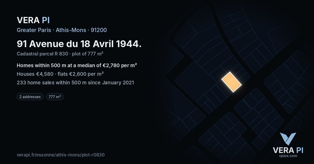 91 Avenue du 18 Avril 1944, Athis-Mons at night – the plot lit, the parcels around coloured by the prices near them
