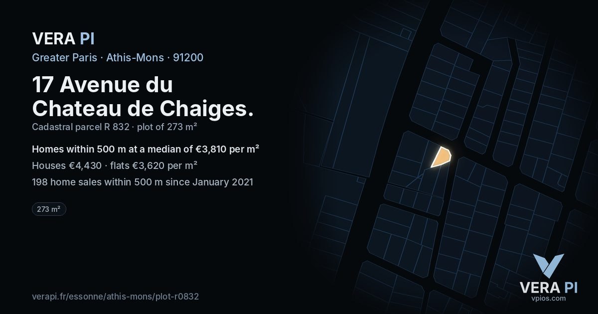 17 Avenue du Chateau de Chaiges, Athis-Mons at night – the plot lit, the parcels around coloured by the prices near them