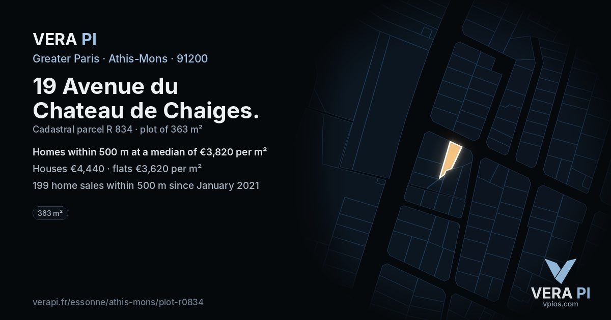 19 Avenue du Chateau de Chaiges, Athis-Mons at night – the plot lit, the parcels around coloured by the prices near them
