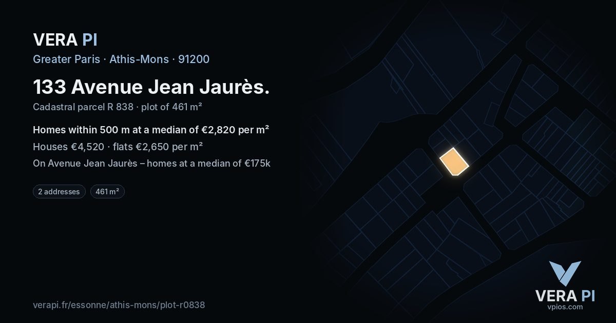 133 Avenue Jean Jaurès, Athis-Mons at night – the plot lit, the parcels around coloured by the prices near them