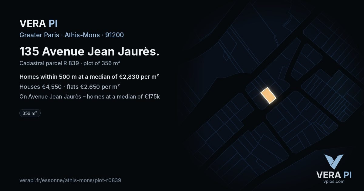 135 Avenue Jean Jaurès, Athis-Mons at night – the plot lit, the parcels around coloured by the prices near them