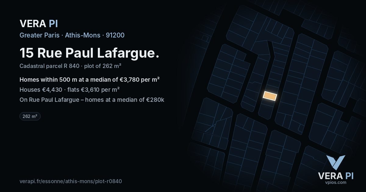 15 Rue Paul Lafargue, Athis-Mons at night – the plot lit, the parcels around coloured by the prices near them