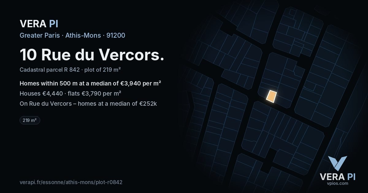 10 Rue du Vercors, Athis-Mons at night – the plot lit, the parcels around coloured by the prices near them