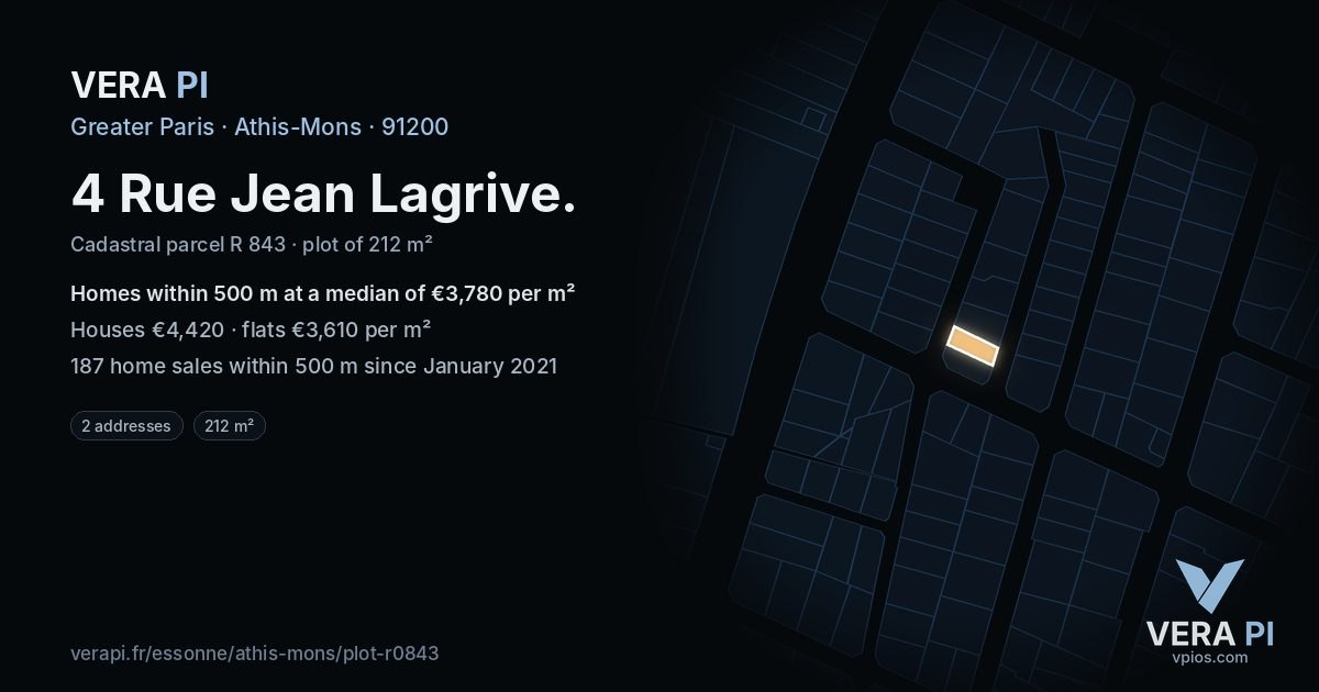 4 Rue Jean Lagrive, Athis-Mons at night – the plot lit, the parcels around coloured by the prices near them