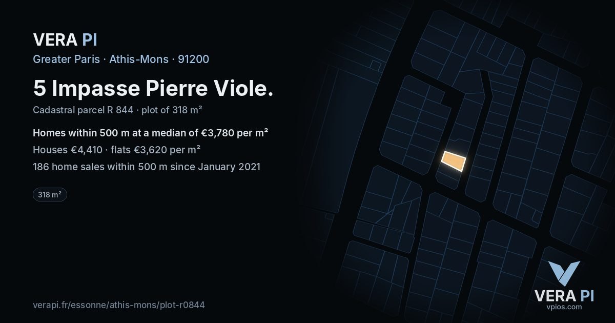 5 Impasse Pierre Viole, Athis-Mons at night – the plot lit, the parcels around coloured by the prices near them