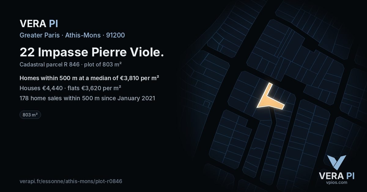 22 Impasse Pierre Viole, Athis-Mons at night – the plot lit, the parcels around coloured by the prices near them